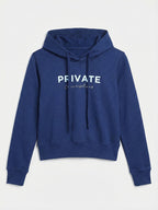 Women Navy Blue Printed Hooded Sweatshirt