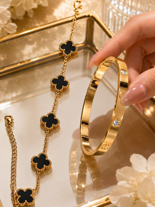 Women 2 Cubic Zirconia Gold-Plated Charm Bracelet