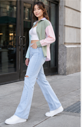 Women Blue Bootcut Mid-Rise Slash Knee Stretchable Jeans