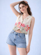 Floral Printed Sleeveless Waistcoat