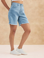 Women High Rise Clean Look Above Knee Stretchable Denim Shorts
