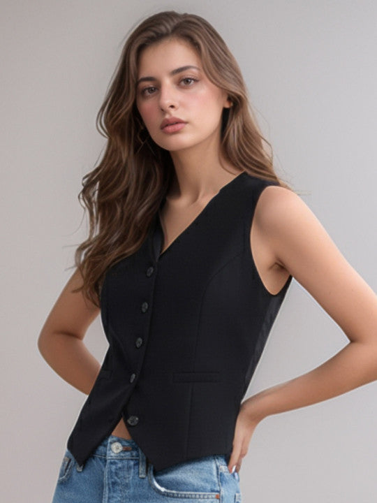 Sleeveless V-Neck Slim-Fit Formal Waistcoat