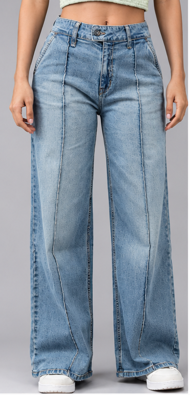 Women Indigo Wide Leg Light Fade Stretchable Casual Jeans