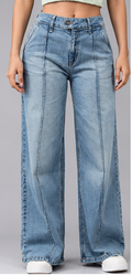 Women Indigo Wide Leg Light Fade Stretchable Casual Jeans