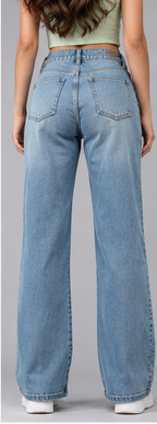 Women Indigo Wide Leg Light Fade Stretchable Casual Jeans