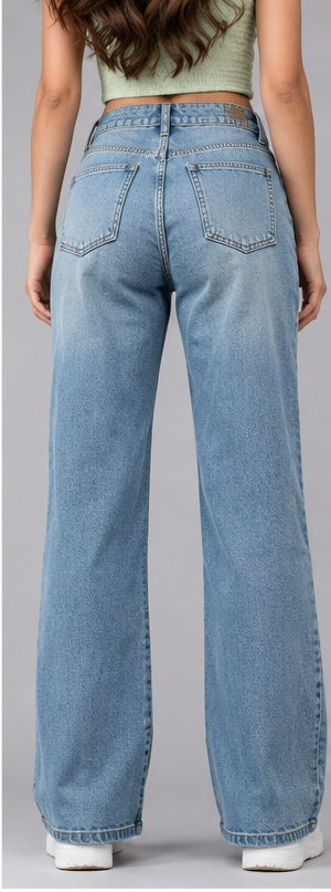 Women Indigo Wide Leg Light Fade Stretchable Casual Jeans