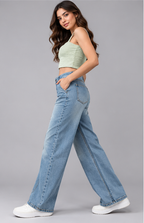 Women Indigo Wide Leg Light Fade Stretchable Casual Jeans