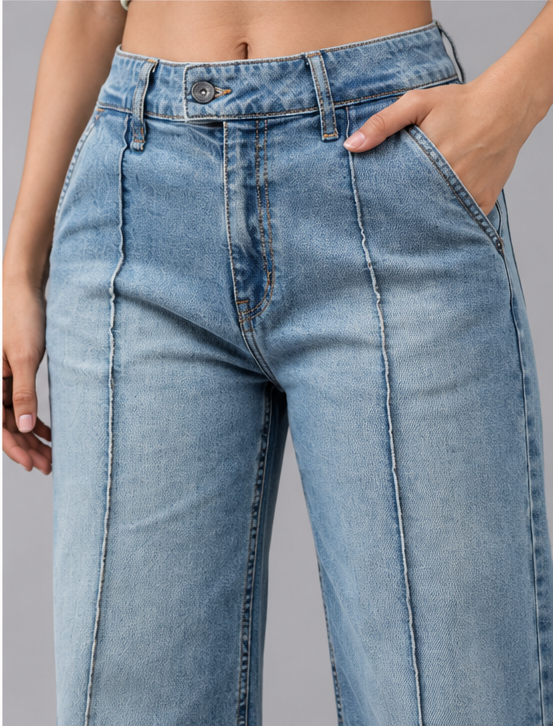 Women Indigo Wide Leg Light Fade Stretchable Casual Jeans