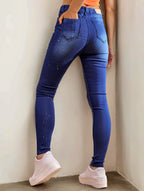 Women Blue Straight Fit Clean Look Heavy Fade Floral Printed Stretchable Jeans