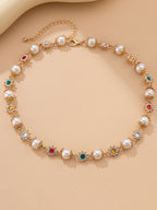 Gold-Plated Artificial Stones Studded & Pearls Beaded Necklace