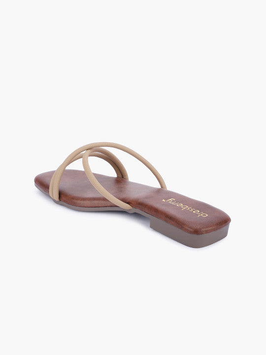 Women Striped Open Toe Flats
