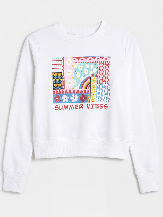 Women White Printed Sweatshirt