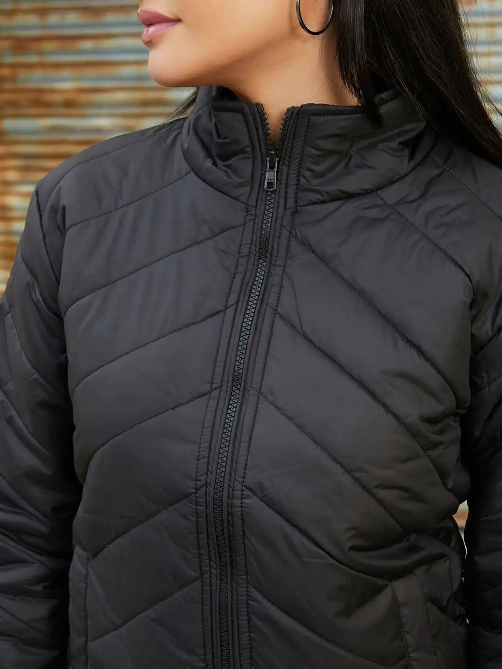 Women Mock Collar Solid Casual Puffer Jacket