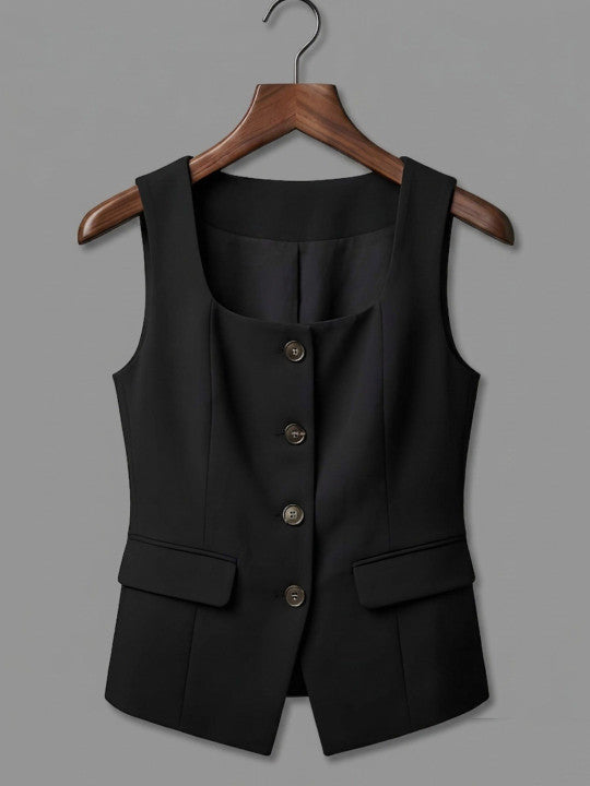 Square Neck Sleeveless Slim Fit Waistcoat