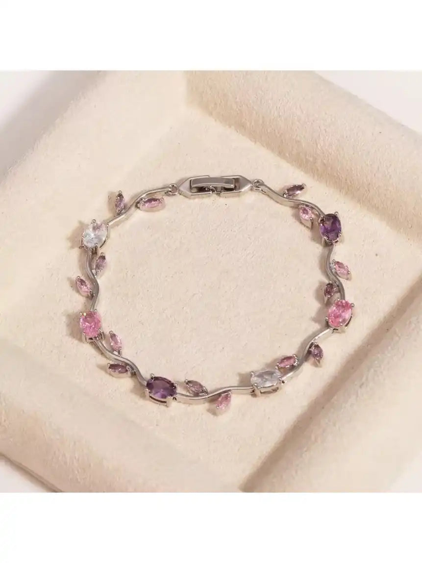 Women Silver-Plated Link Crystal Bracelet