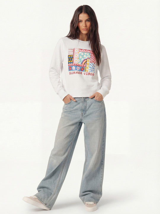 Women White Printed Sweatshirt