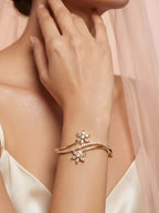14K Gold-Plated Floral Cubic Zirconia Dual Motif Anti-Tarnish Bracelet