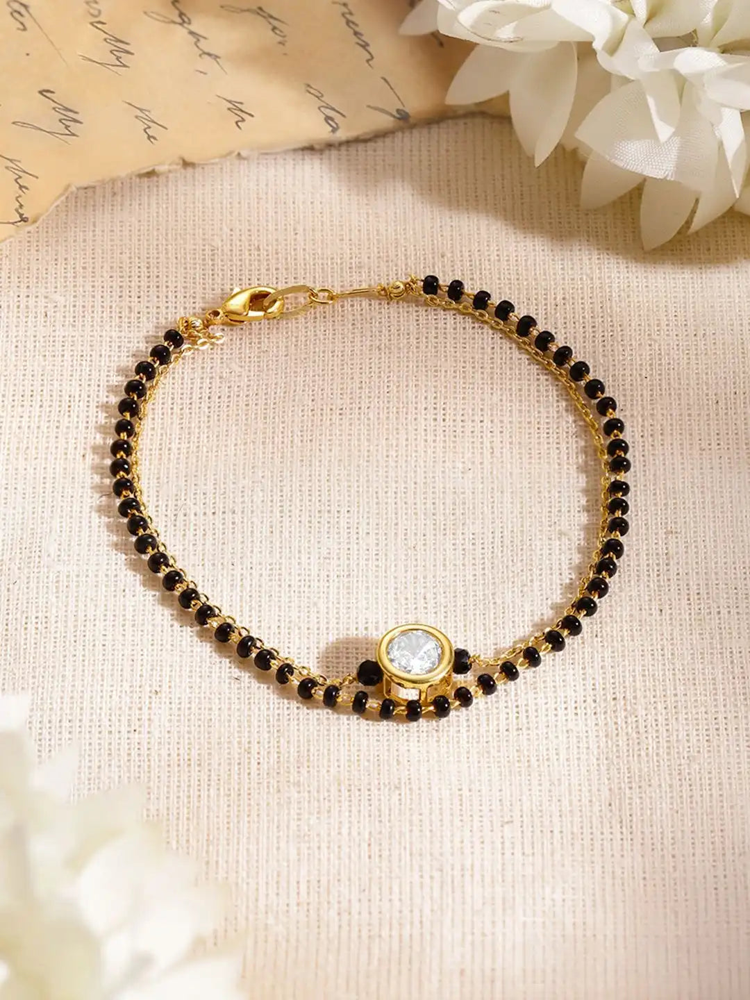 Women 18K Gold Plated Cubic Zirconia Studded Layered Mangalsutra Bracelet