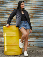 Women Mock Collar Solid Casual Puffer Jacket