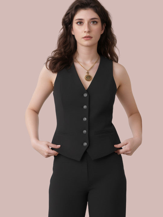 Sleeveless V-Neck Slim-Fit Waistcoat