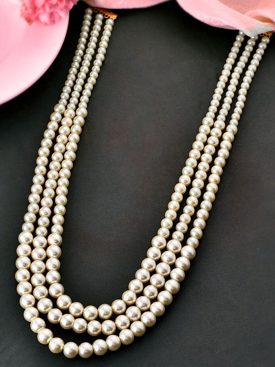 Gold-Plated Pearl Beaded Layered Layered Statement Necklace