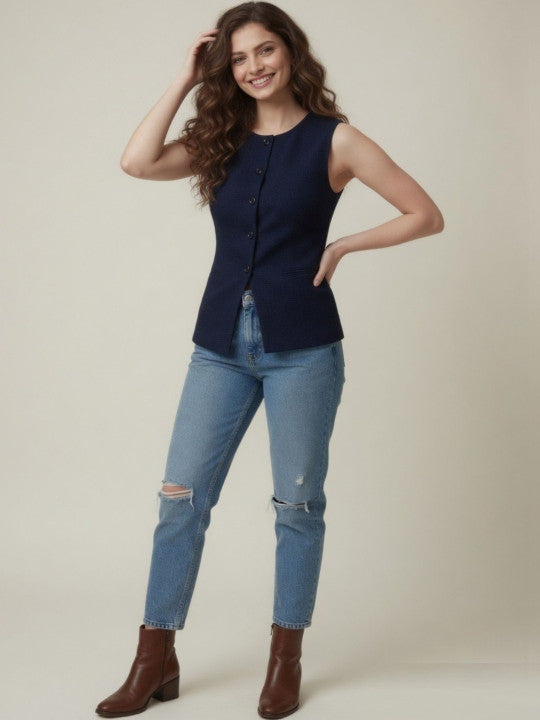 Scoop Neck Sleeveless Waistcoat
