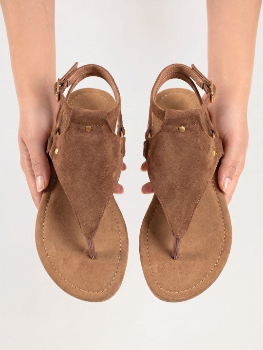 Women Woven Design Leather Casual Gladiators with Buckles Flats