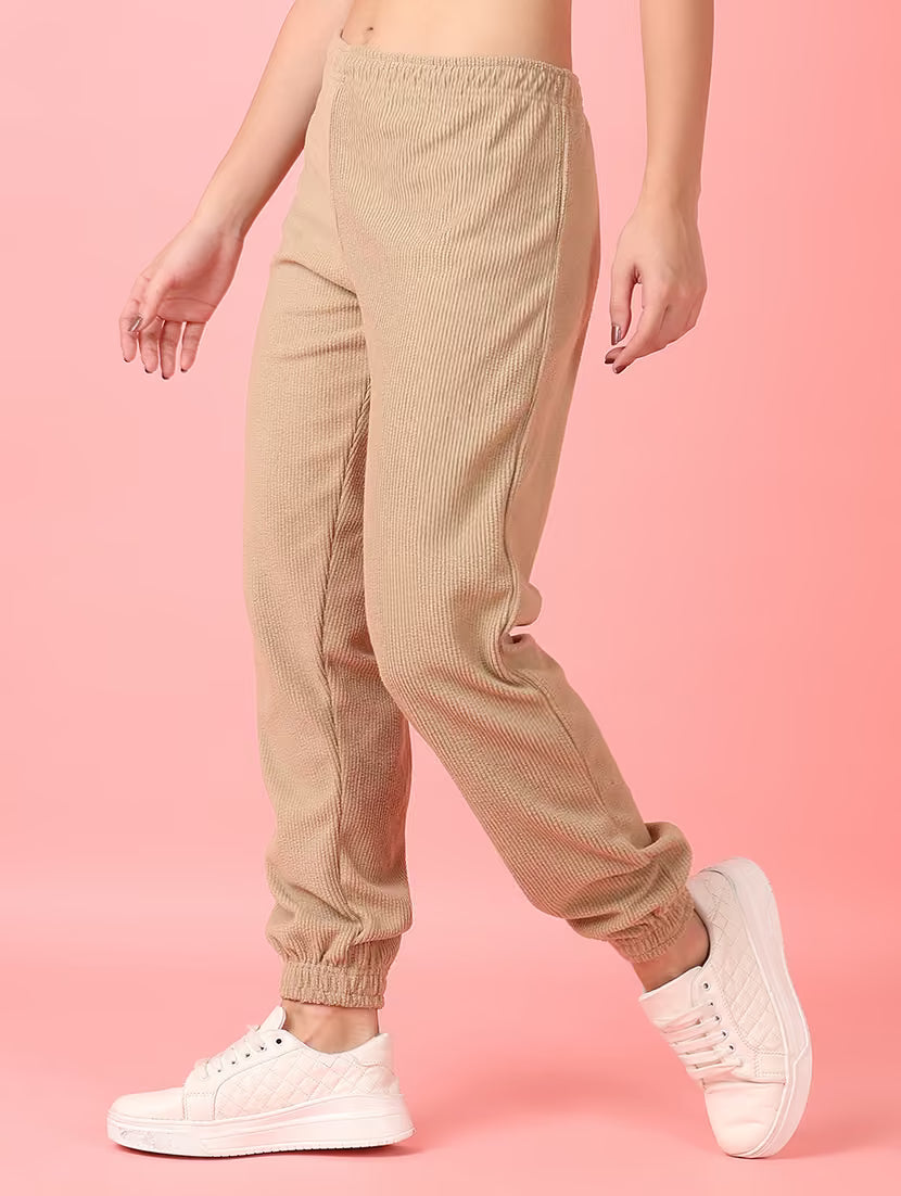 Women Beige Solid Jogger