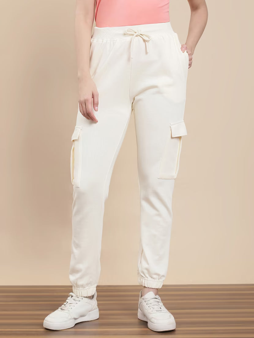 Women Solid Mid Rise Cargo Jogger