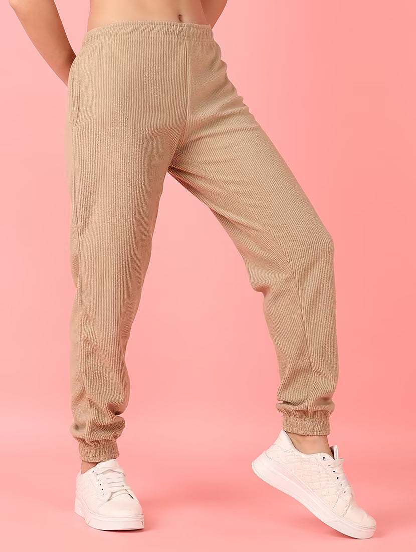 Women Beige Solid Jogger