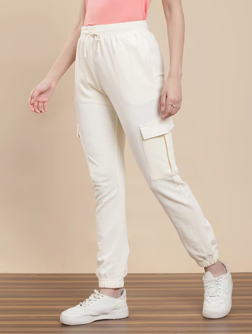 Women Solid Mid Rise Cargo Jogger
