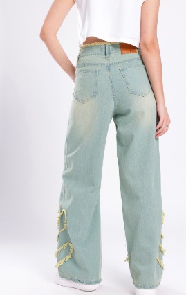 Women Frayed Detail Wide Leg High-Rise Heavy Fade Jeans