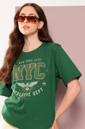Women Oversized Short Sleeve Printed Tshirt